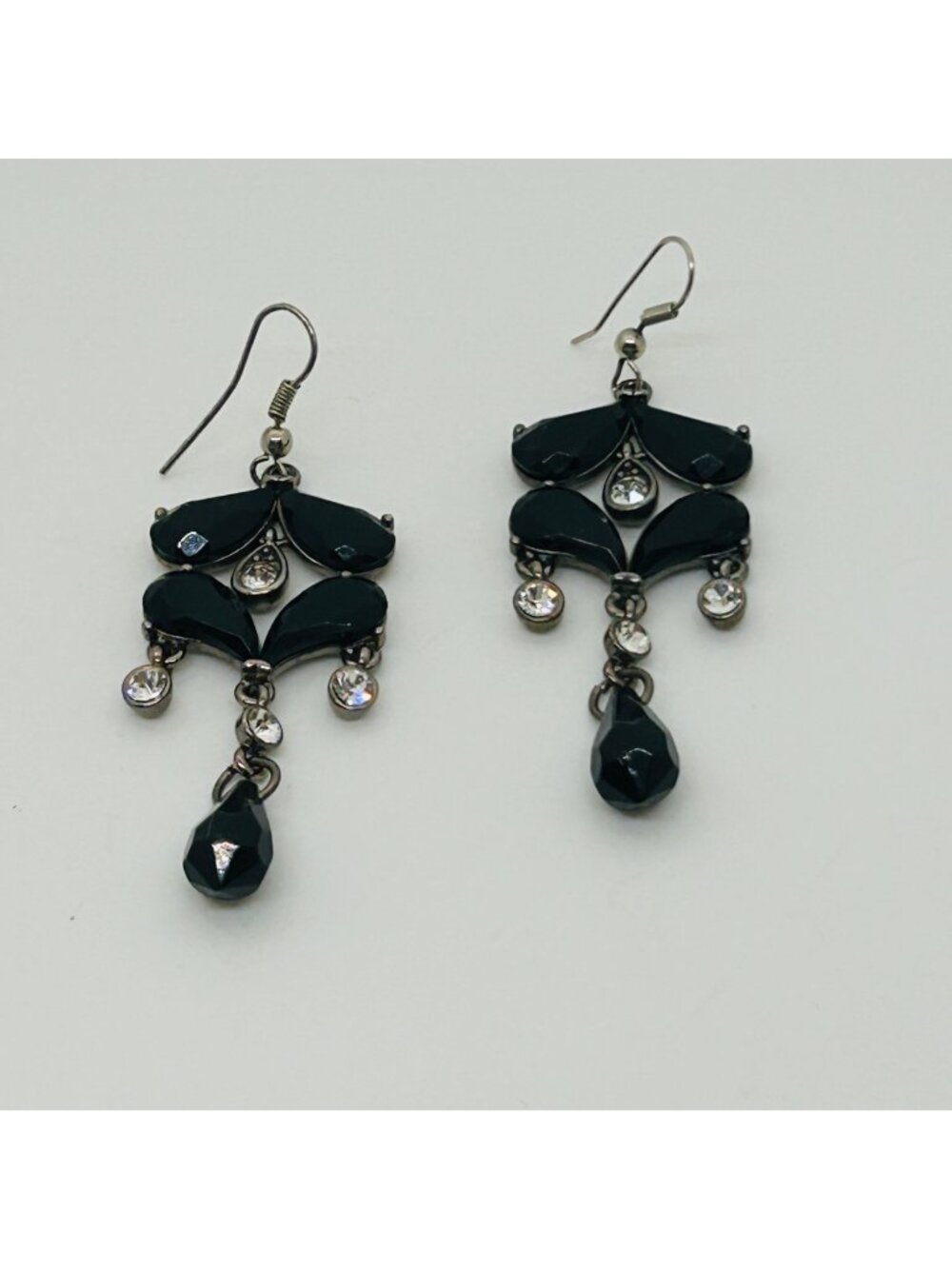 Black Rhinestone Chandelier Earrings Acrylic Dangle Teardrop Statement Drop